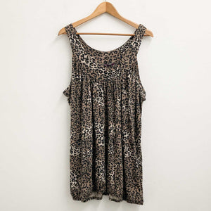 New Look Top UK 26 Brown Leopard Print Sleeveless Cotton Jersey