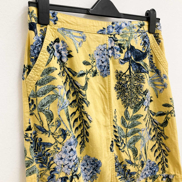 Next Skirt Size 12 Yellow Floral Print Linen Blend 