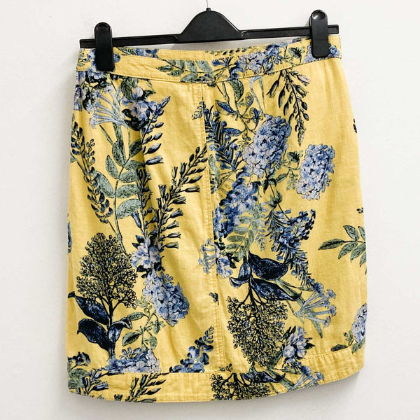 Next Skirt Size 12 Yellow Floral Print Linen Blend 