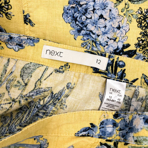 Next Skirt Size 12 Yellow Floral Print Linen Blend 