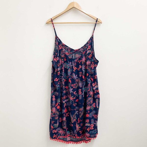 George Dress UK 24 Navy & Pink Floral Flamingo Print Strappy