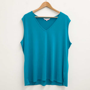 Michele Hope Top UK 26/28 Blue Turquoise V-Neck Sleeveless Stretch