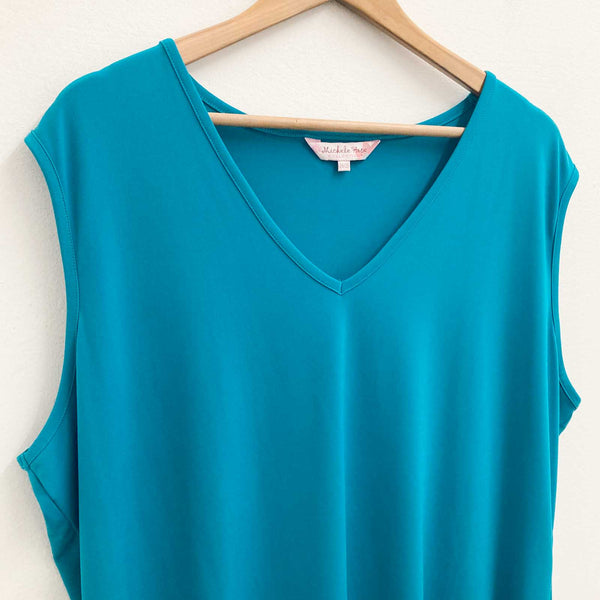 Michele Hope Top UK 26/28 Blue Turquoise V-Neck Sleeveless Stretch