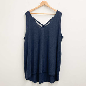 Yours Top UK 26-28 Navy Marl Sleeveless V-Neck Cotton Blend