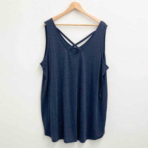 Yours Top UK 26-28 Navy Marl Sleeveless V-Neck Cotton Blend