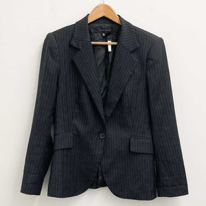 Zara Jacket Size 42 UK 14 Charcoal Grey Pinstripe Wool Blend