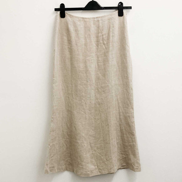 Hobbs Skirt UK 12 Beige Linen Flared Hem Midi