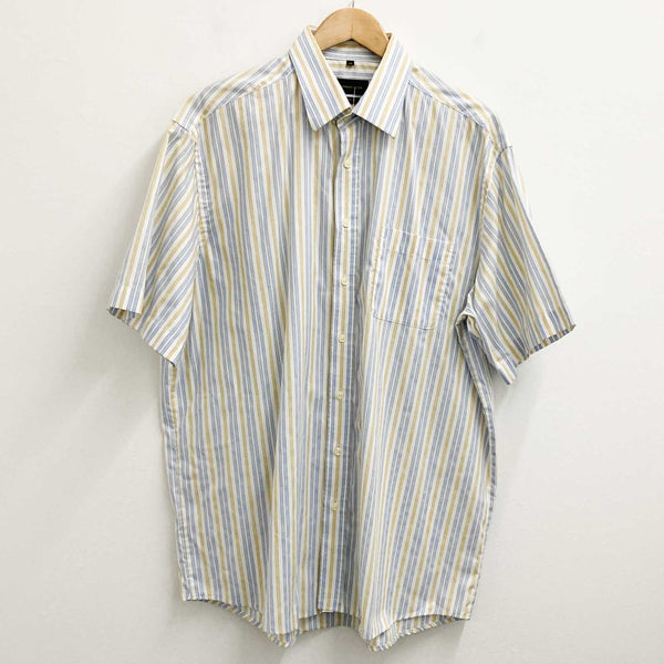 Atwardson Shirt 43cm Collar White Blue Striped Cotton Short Sleeve