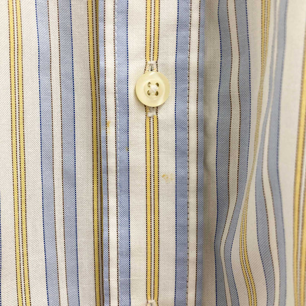 Atwardson Shirt 43cm Collar White Blue Striped Cotton Short Sleeve