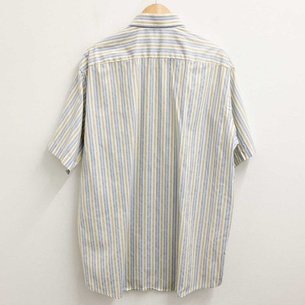 Atwardson Shirt 43cm Collar White Blue Striped Cotton Short Sleeve