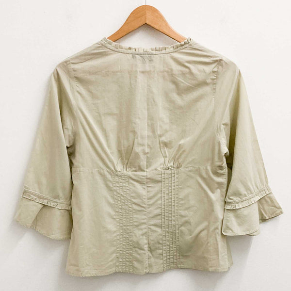 Cazz Top Size S Beige Cotton 3/4 Frill Sleeve Button Front 