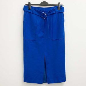 M&S Collection Skirt Size 14 Cobalt Blue Belted Front Split Midi 