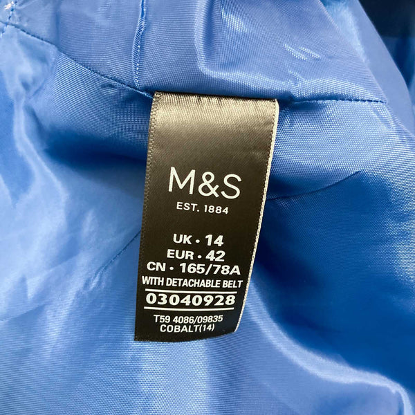 M&S Collection Skirt Size 14 Cobalt Blue Belted Front Split Midi 