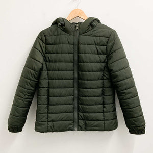 New Look Jacket UK 12 Dark Green Puffer Hooded Zip Front