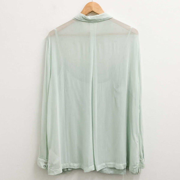 Phase Eight Blouse Size 18 Mint Green Sheer Studded Long Sleeve Shirt