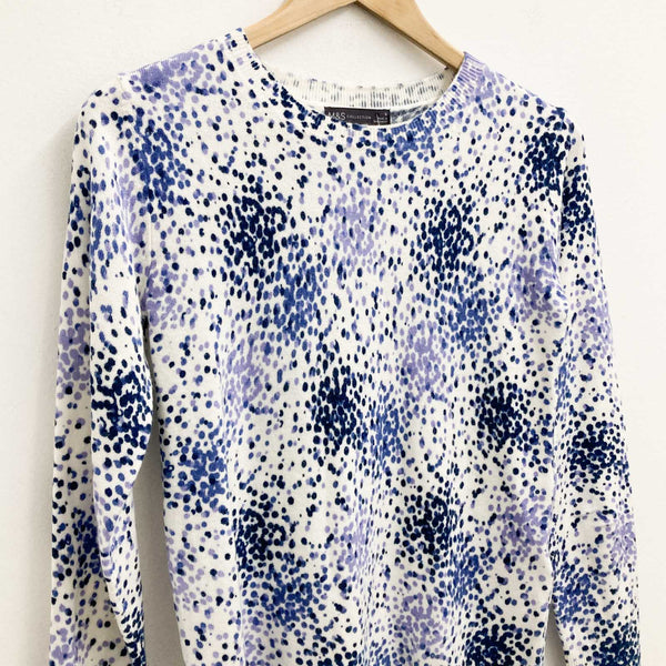 M&S Collection Jumper Size 6 White Blue Print 