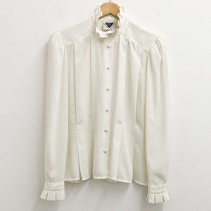 Jacques Vert Blouse Size 12 Ivory Frill Neck Vintage 80s Long Sleeve