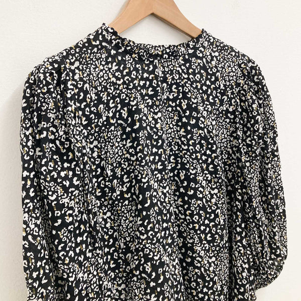 F&F Top Size 12 Black Animal Print 3/4 Sleeve High Neck