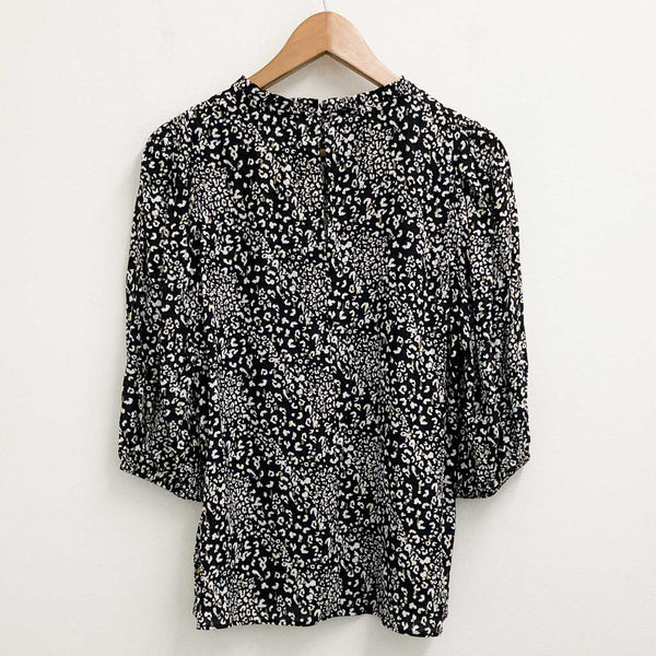 F&F Top Size 12 Black Animal Print 3/4 Sleeve High Neck