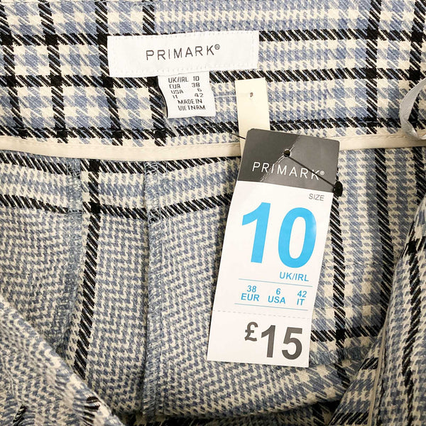 Primark Trousers Size 10 Light Blue Check Tailored 