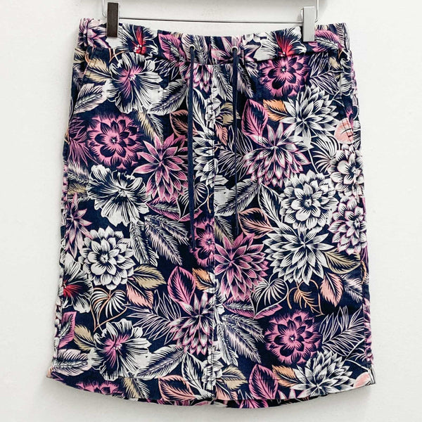 M&S Collection Skirt Size 12 Navy Pink Linen Floral Print