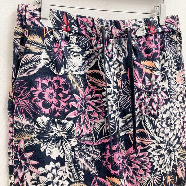 M&S Collection Skirt Size 12 Navy Pink Linen Floral Print