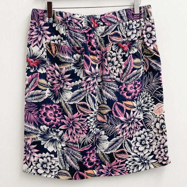 M&S Collection Skirt Size 12 Navy Pink Linen Floral Print