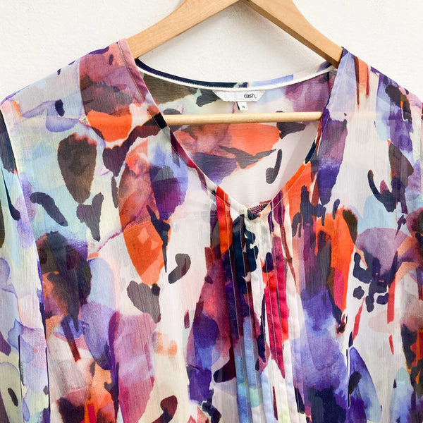 Dash Top Size 18 Multicoloured Print Sheer 3/4 Sleeve V-Neck