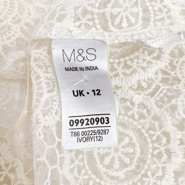 M&S Indigo Collection Top Size 12 Ivory Sheer Lace Short Sleeve