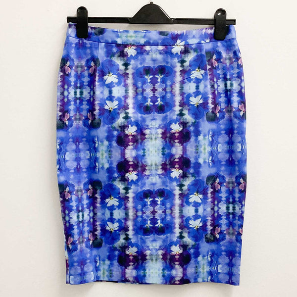 Amphora Skirt Size 14 Blue Floral Print Knee Length Straight