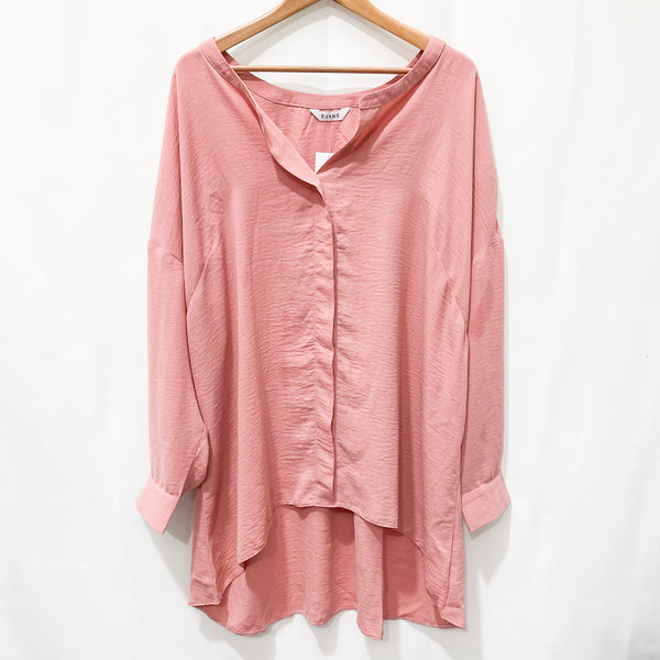 Evans Pink Relaxed Fit Hi-Lo Hem Long Sleeve Shirt UK 20