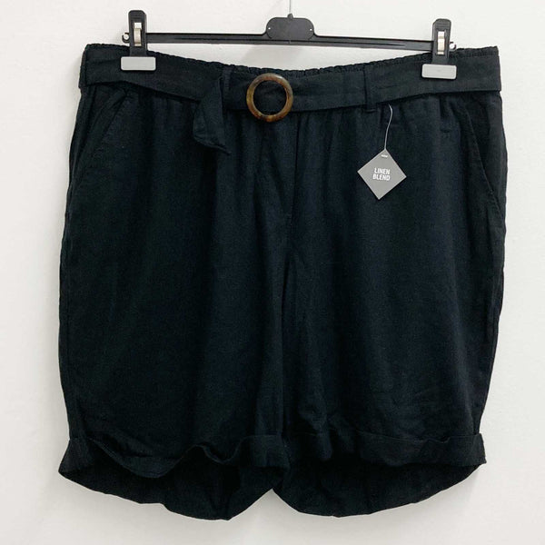 Evans Black Linen Blend Belted Shorts UK 22