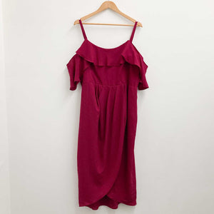 City Chic Cerise Pink Cold Shoulder Frill Sleeve Midi Dress UK 18