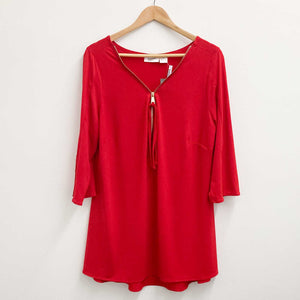 Avenue Red Zip Neck 3/4 Sleeve Top UK 16