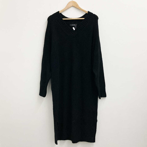 Evans Black Knit V-Neck Long Sleeve Jumper Dress UK 18