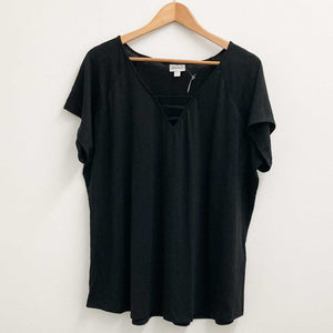 Avenue Black Basic 3 Bar V-Neck Soft Stretch Top UK 22/24