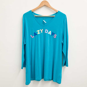 Avenue Blue Lazy Days Slogan Pyjama Top UK 14/16